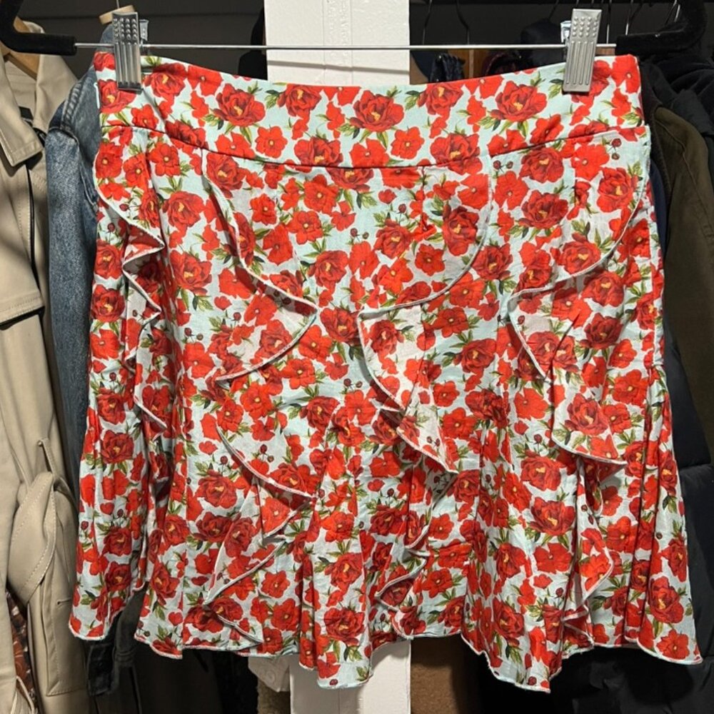 ALICE + OLIVIA Sherley Ruffle Godet Mini Skirt, Size 4